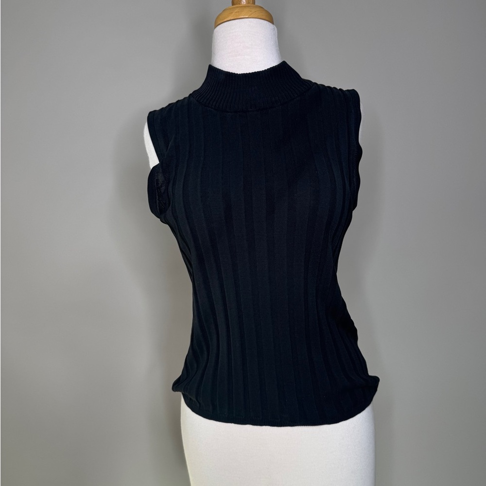 Claudia D. 100% Silk Ribbed Knit Top Size Large Mock-Neck Layer